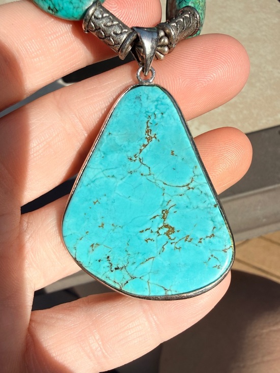 Odessa Vintage Gold Statement Necklace in Variegated  Turquoise Statement Necklace